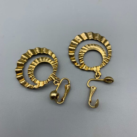 Gold-tone 1 1/4" Double Hoop Earrings with Clip Closure - Picture 2 of 7